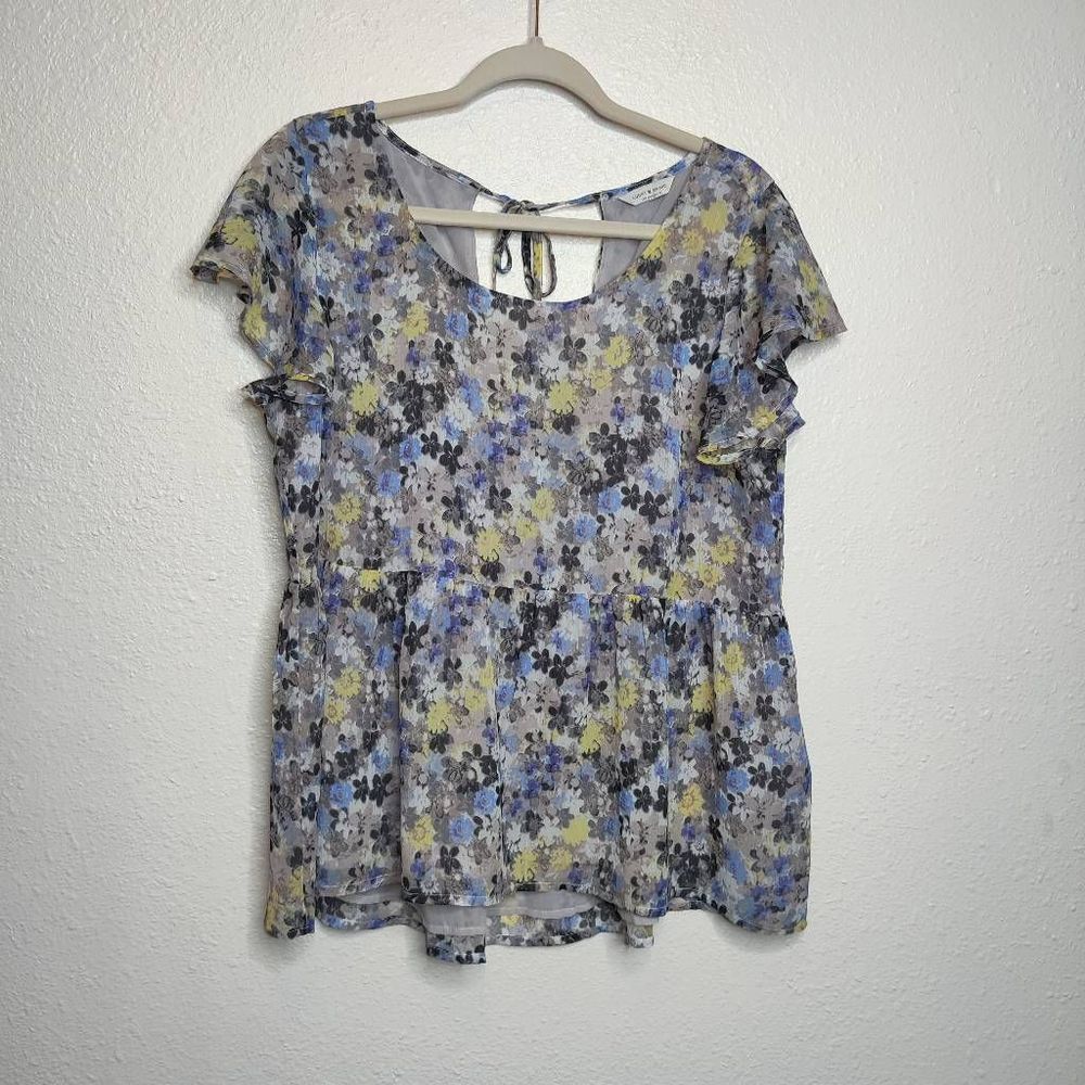 Lucky Brand Floral Fairy Spring Peplum Lightweight Short Sleeve Top Size Medium